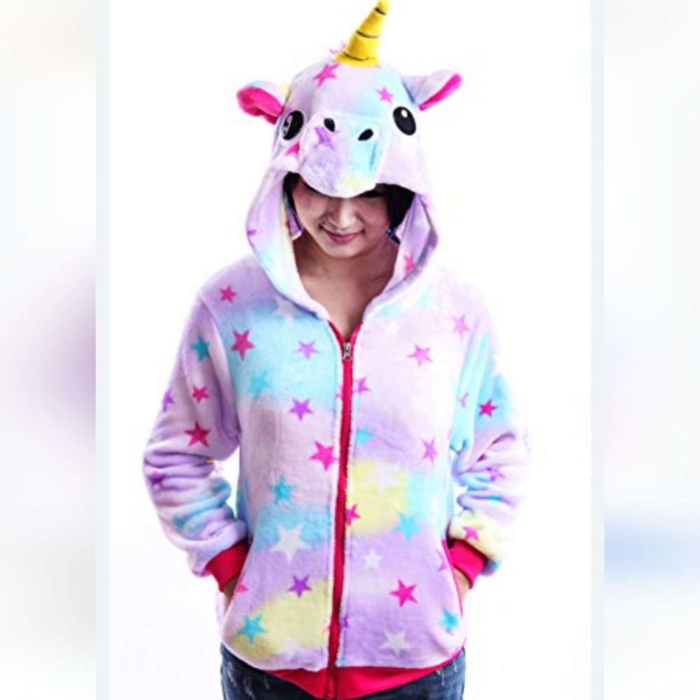 Unicorn Zip-up Sweatshirt Juniors Cartoon Costume Jacket Size Small
